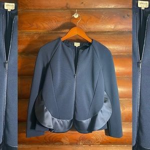 Armani Collezioni Navy Stretch Peplum Zippered Jacket Top
